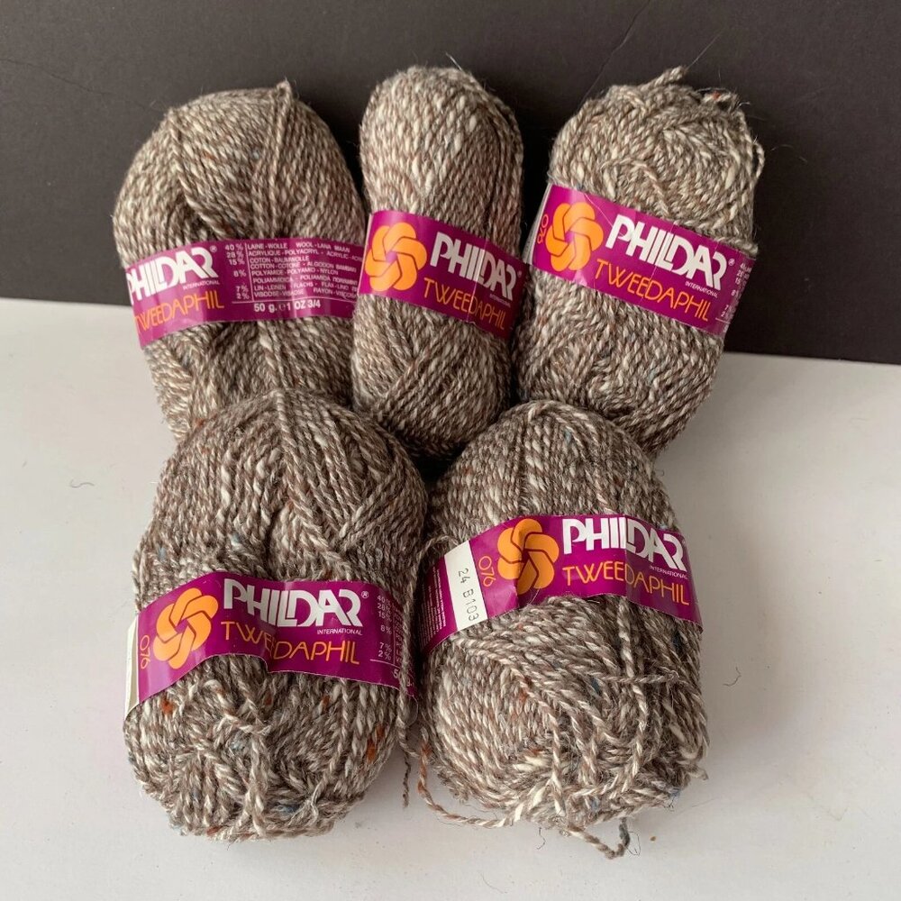 VINTAGE PHILDAR TWEEDAPHIL Acrylic, COTTON, Wool, LINEN  Blend Yarn- 5 Skeins
